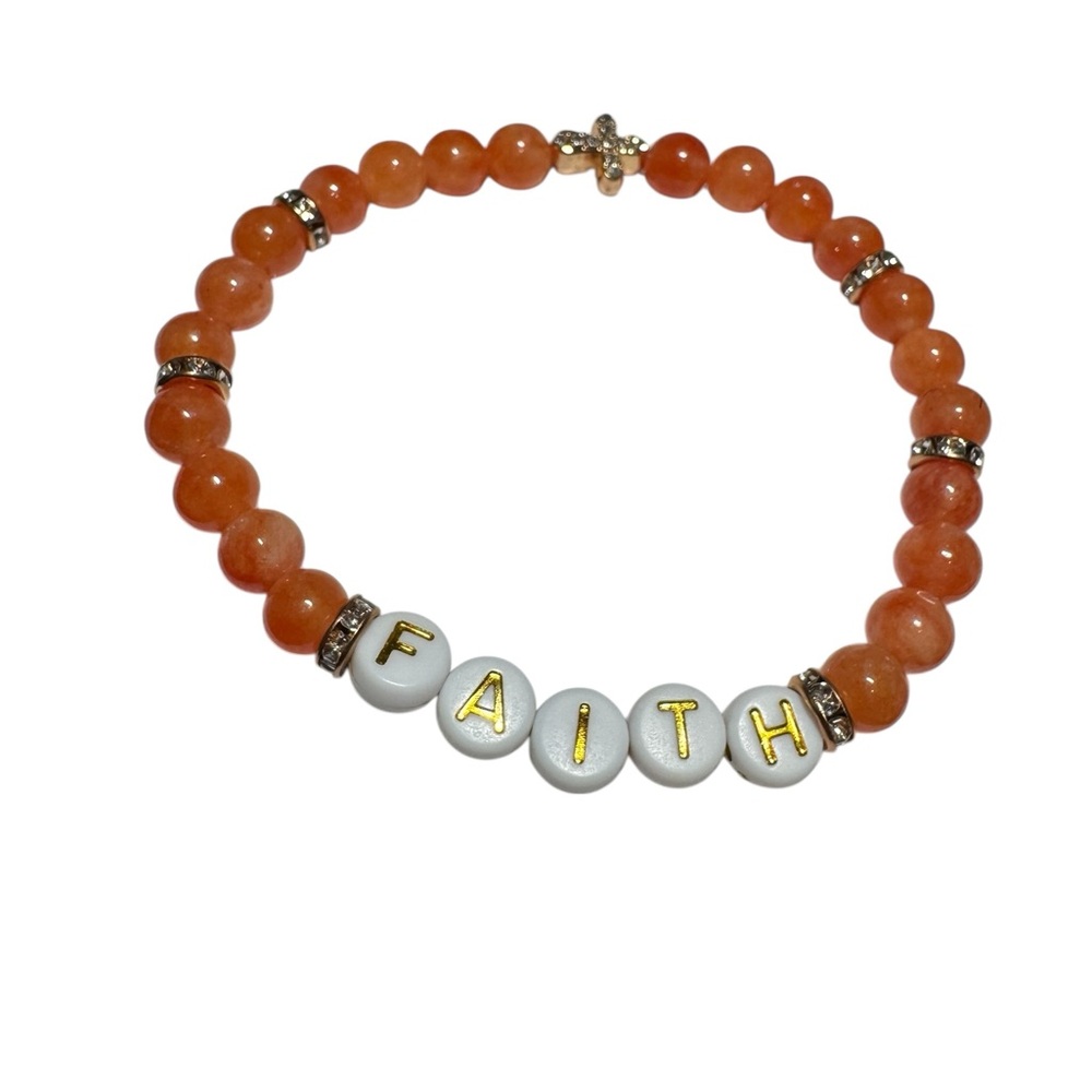 Orange Beaded Faith Bracelet